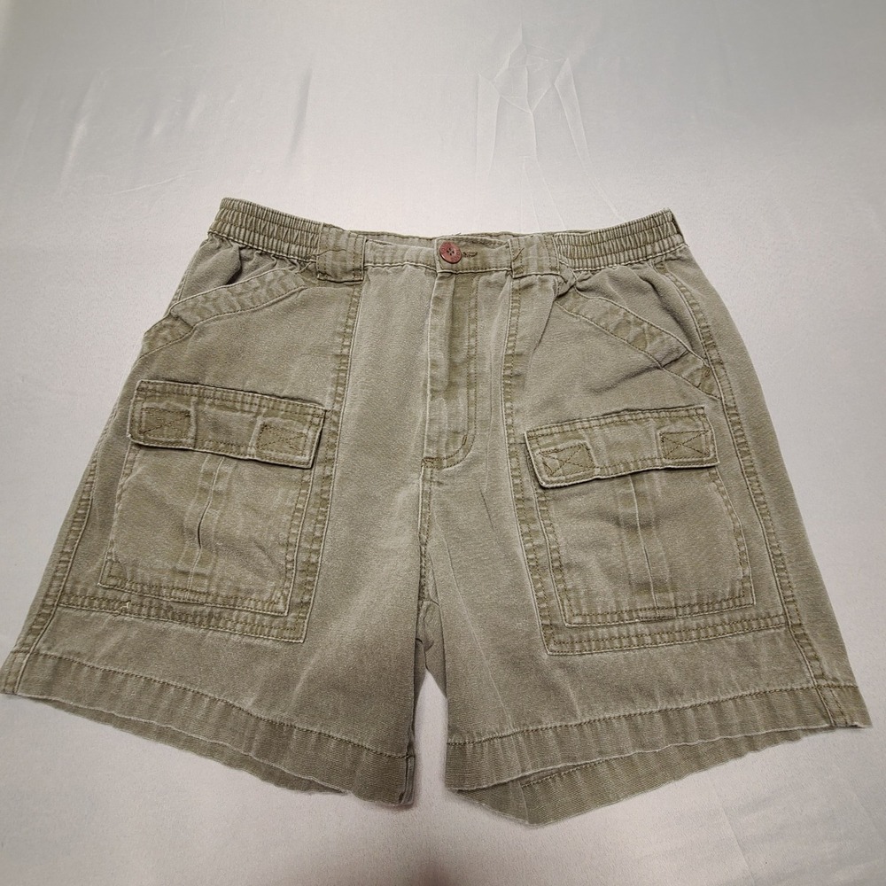 Talos Cargo Shorts Mens 36 Olive Green Cotton Elastic Waist Utility Gorpcore